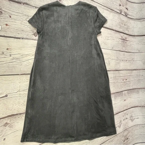 J.MCLAUGHLIN charcoal grey faux suede short sleeve crew neck swing dress size S - Picture 9 of 14